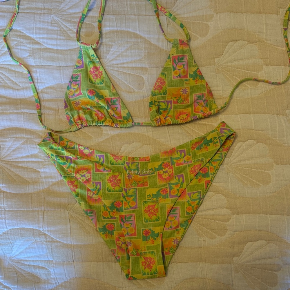 Kulani kinis neon green halter tie bikini